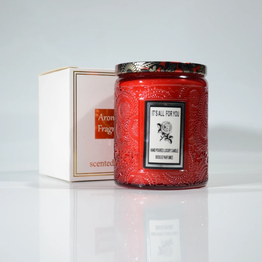 Private Label Custom Luxury Smokeless Handmade Soybean Wax Scented Candle With Cotton Wick Crystal  Glass Candle Jar