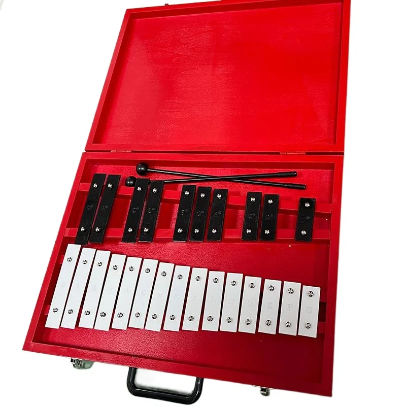 Fashion metal 25 notes glockenspiel xylophone toy with mallets+red box