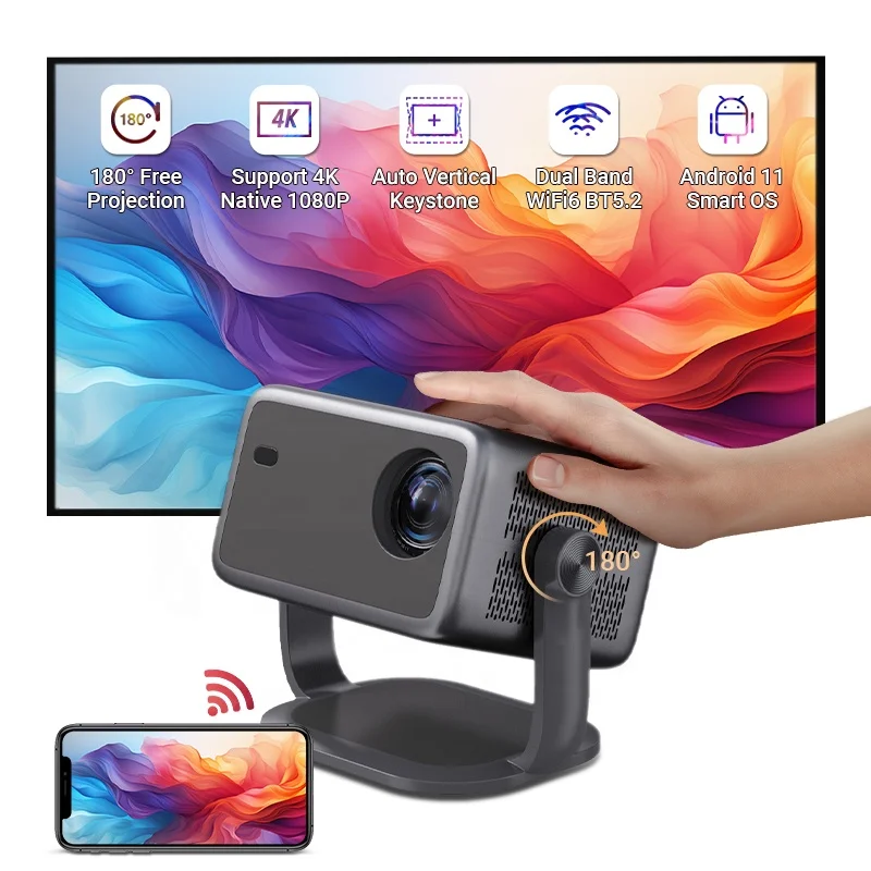 Автофокус 180 вращающийся умный мини-экран Android 11 Full HD родной 1080 P 4 К 5 г Wi-Fi 6 BT домашний кинопроектор для спальни