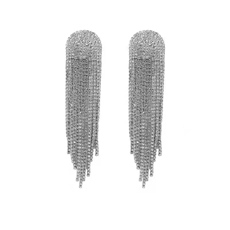 Sparkle tassel with diamond earrings Stage wedding fashion long tassel earrings