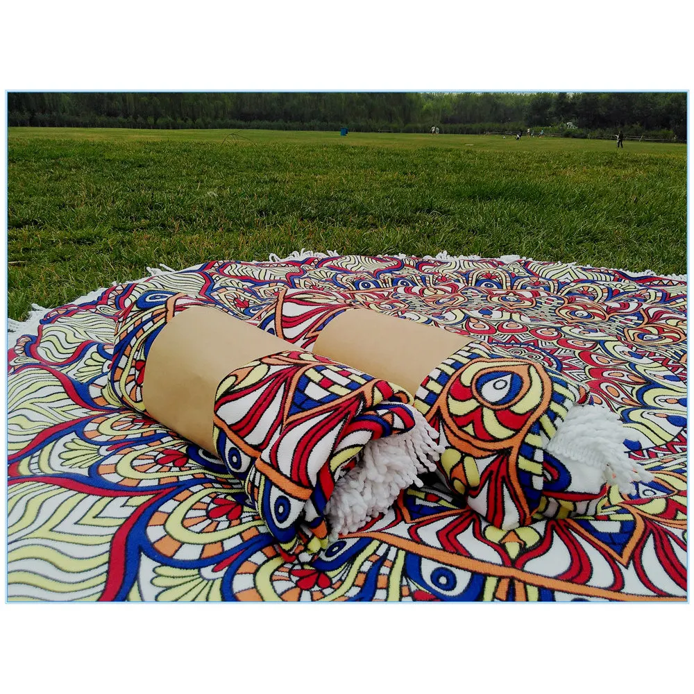 Wholesale 100% Microfiber Beach Towels Custom Design Printed 150*150cm Round Beach Towel With Tassel