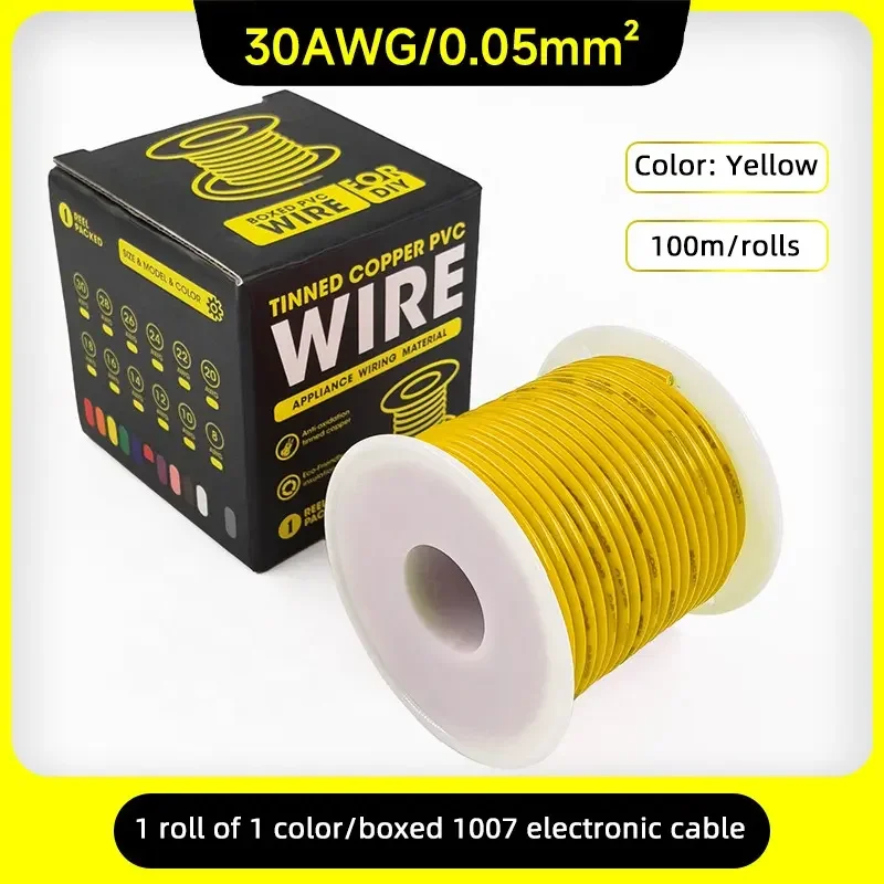 1007 30AWG Tin-Plated Copper Electrical Equipment Internal Electronic Wire Conductor 100 Meters Per Roll