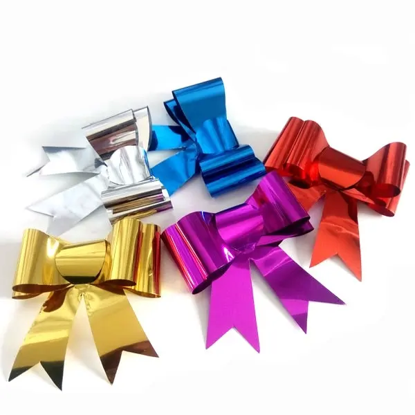 Mini Small Pre Made  Foil Plastic Ribbon  Christmas Gift Box Wrapping Decorations  Self Adhesive Stick  Bow