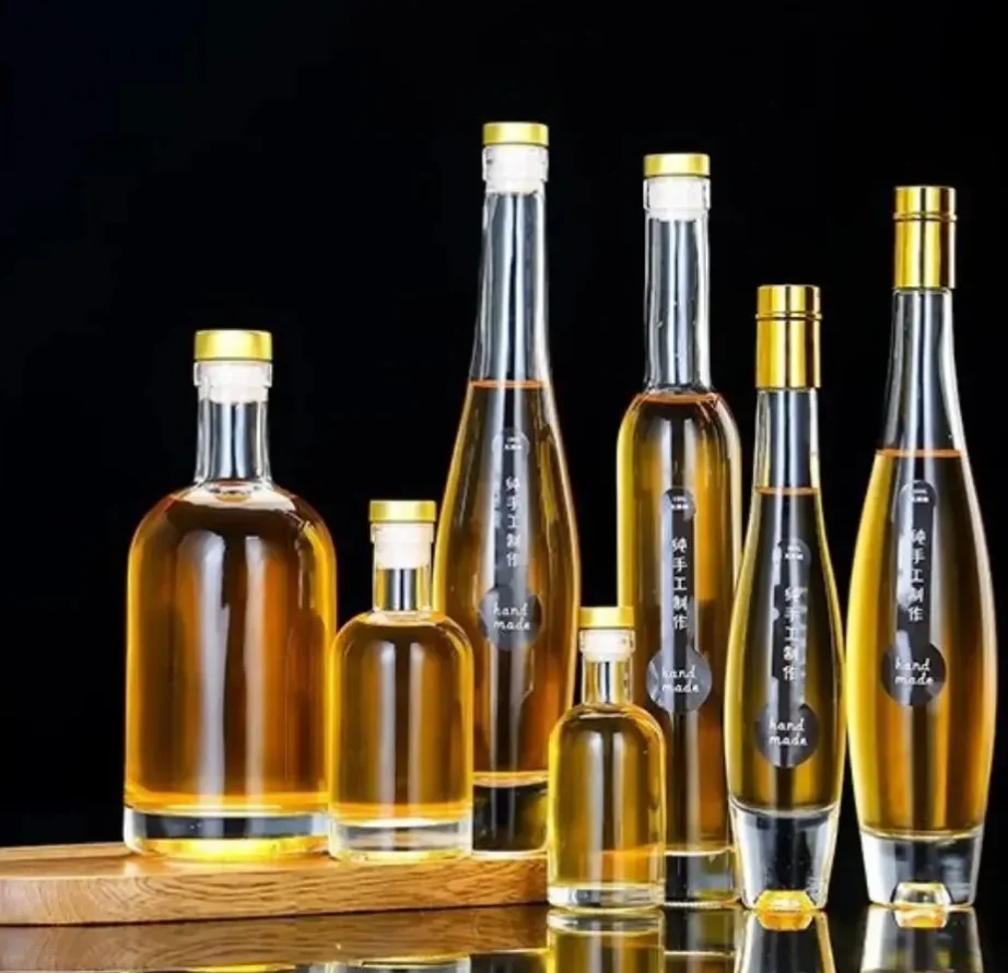 customizable hot sale 375ml 500ml Glass Bottle Clear Bowling Brandy Rum Whisky  Glass Wine Decanter bottle