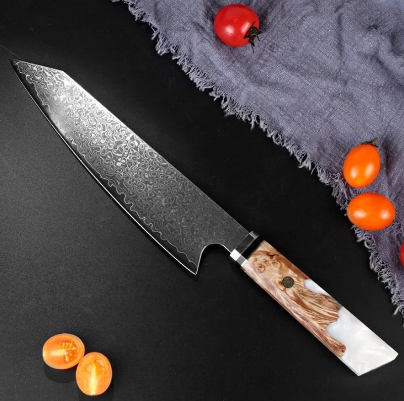 Японские кухонные ножи в дамасском стиле 8 дюймов поварской нож Vg10 Дамасские стальные с логотипом под заказ Подарочная коробка из углеродистой стали тигром
