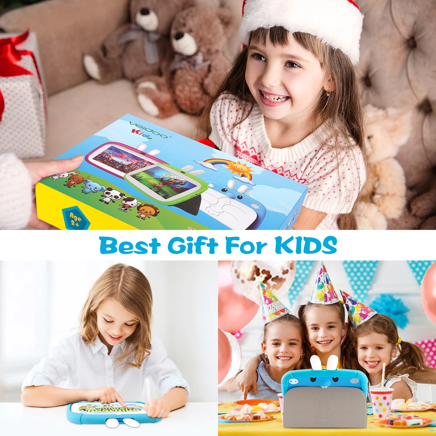Детский планшет Veidoo, 7 дюймов, 2 Гб ОЗУ 32 Гб ПЗУ, IPS экран, Wi-Fi, двойная камера, планшетный ПК с милым Кроликом, защита от детей