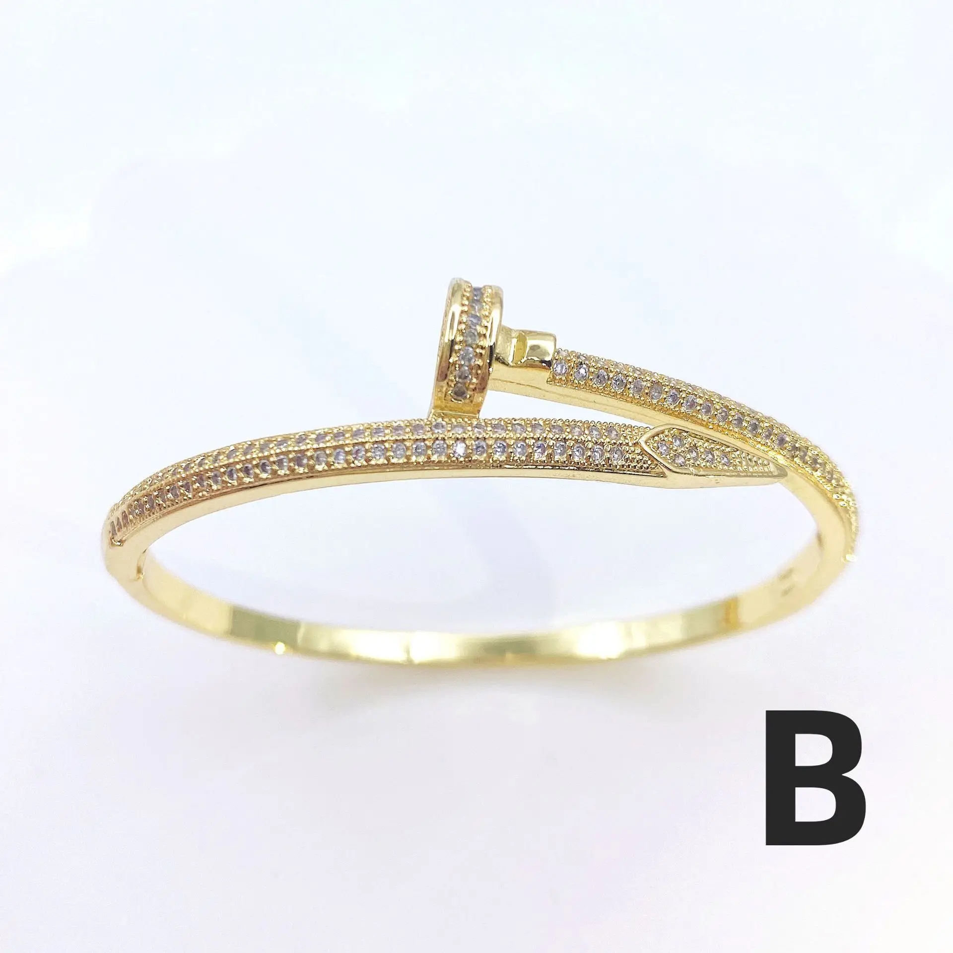 High quality brass cz cubic zirconia pave nail cuff bangle bracelets wedding bangle for women