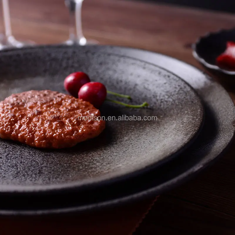 Ceramic Black Dinner Steak Plate Japanese Restaurant Fried Rice Plate Household Dinnerware Plates Set