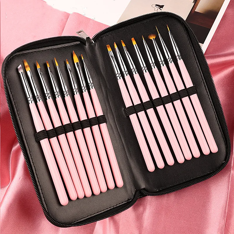 Private poly gel poke plastic grip pink round base pigment petal Pen with Nail Brush pastel pana painting one ombres nylon