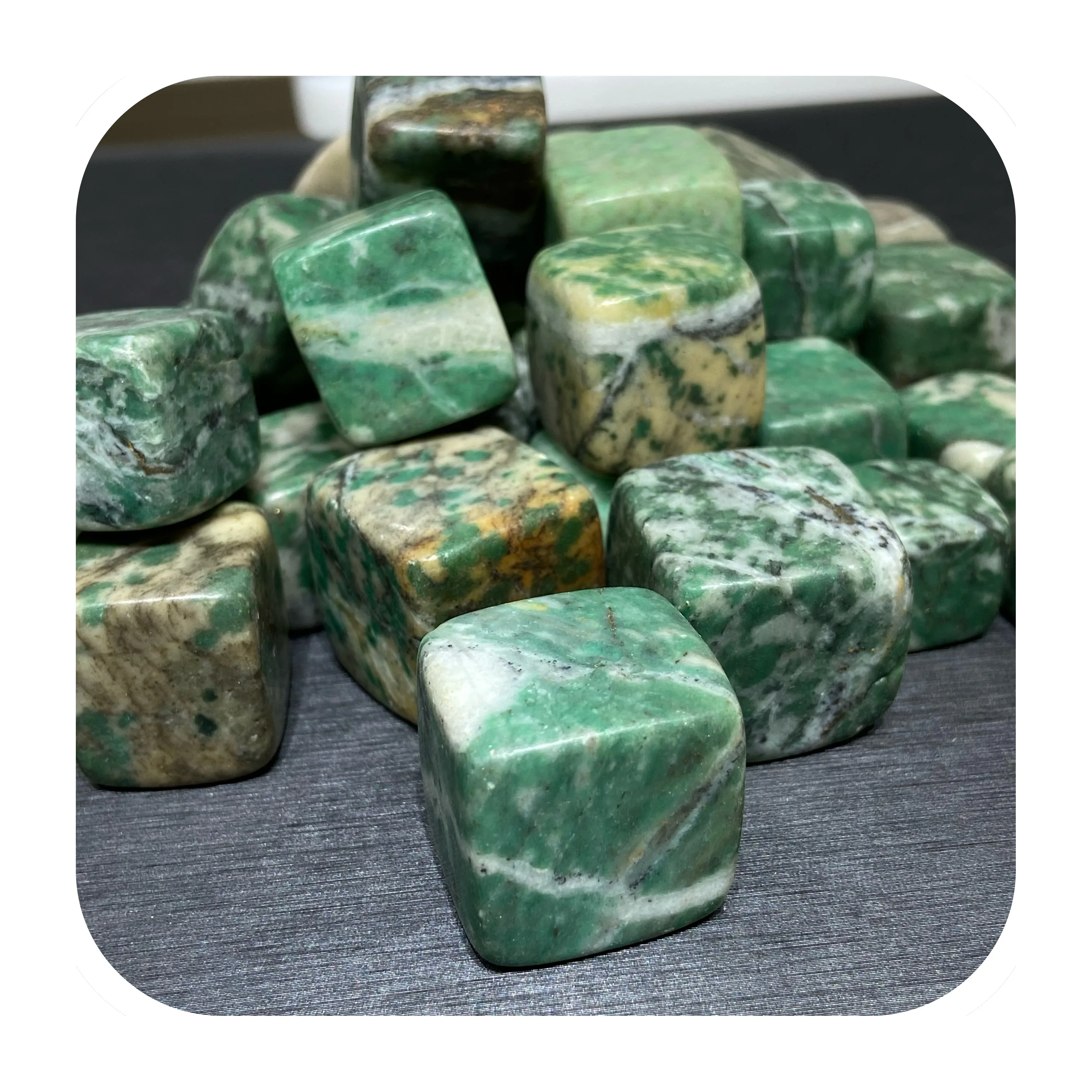 
Wholesale Natural Polished Gem Crystal Qinghai Jade Healing Crystal Cube Turn tumbled stone 