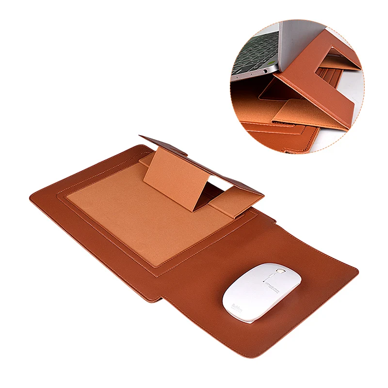 2 in 1 PU Leather Laptop Sleeve Stand Bag Trendy Waterproof Notebook Computer Case With Mouse Pad