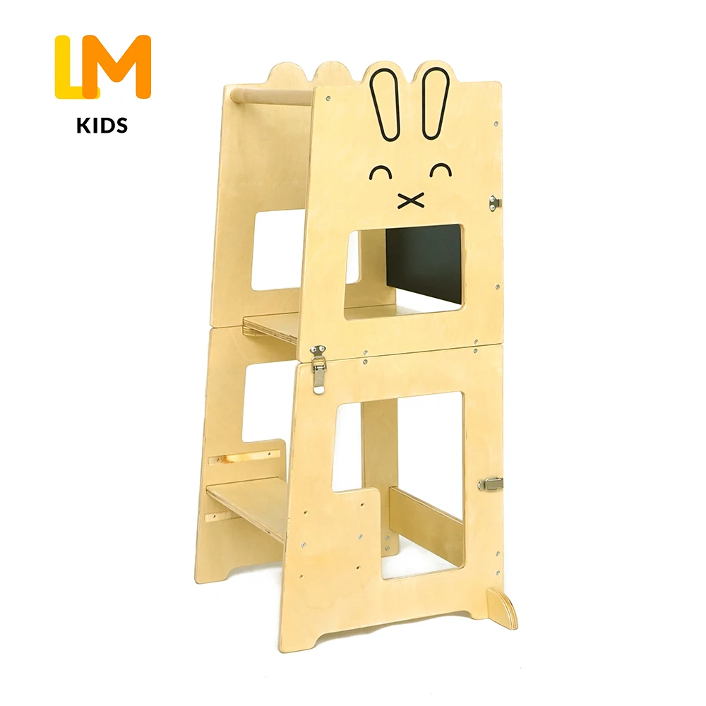Classic wood modern step up folding stool children foldable kitchen helper kids learning tower