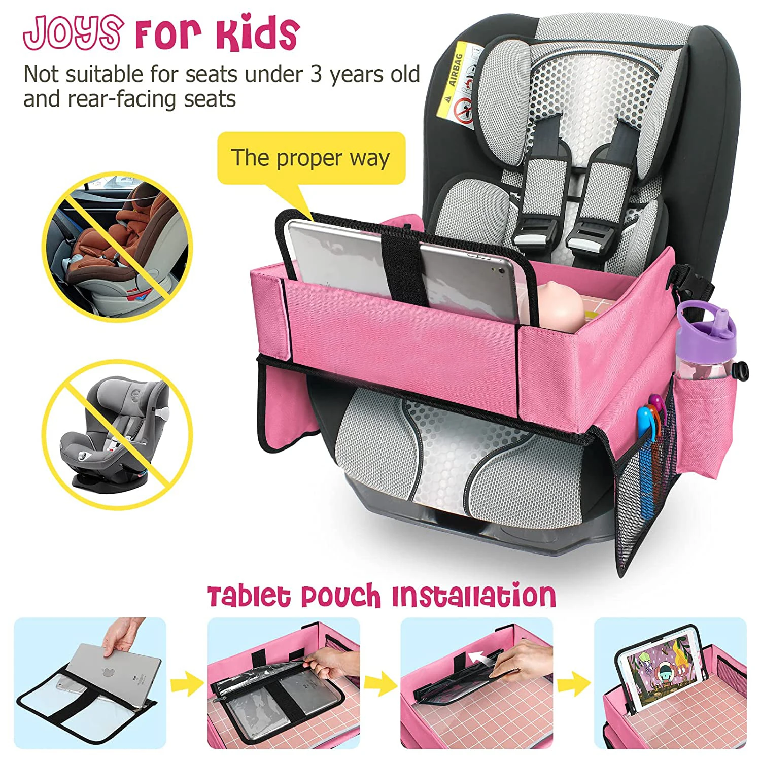Car Seat Organizer Kids Travel Tray for Kids Toddlers Activities in Car Seat