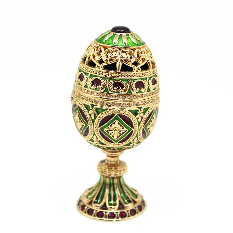 SHINNYGIFTS Easter Gift Green color Faberge egg jewelry box Enamel Vintage Egg Trinket Box