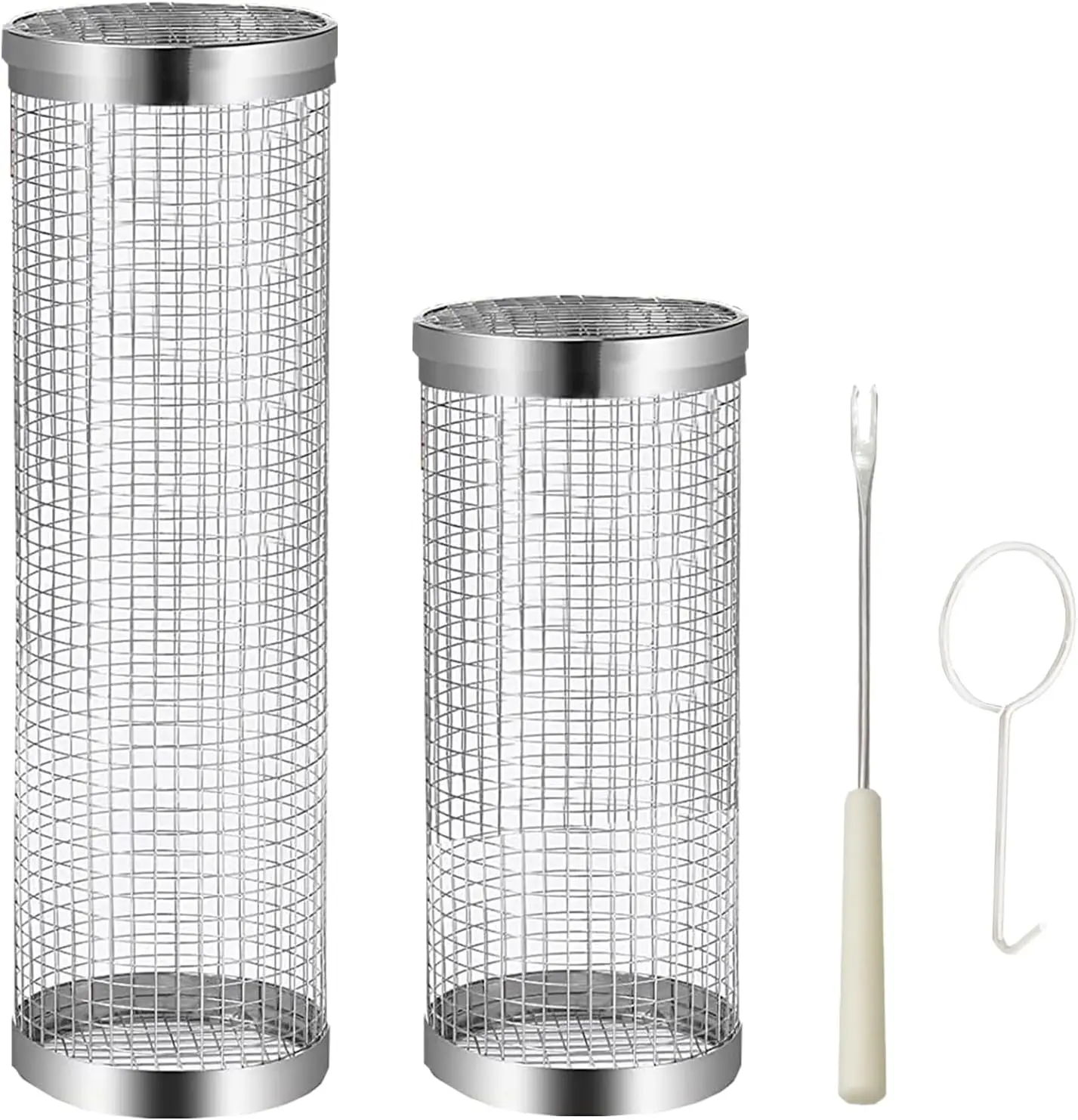 Bbq Net Tube 8in 12in Greatest Ever Stainless Steel  Metal Grill Barbecue  Cylinder Round outdoor 2pcs Rolling Grilling Basket