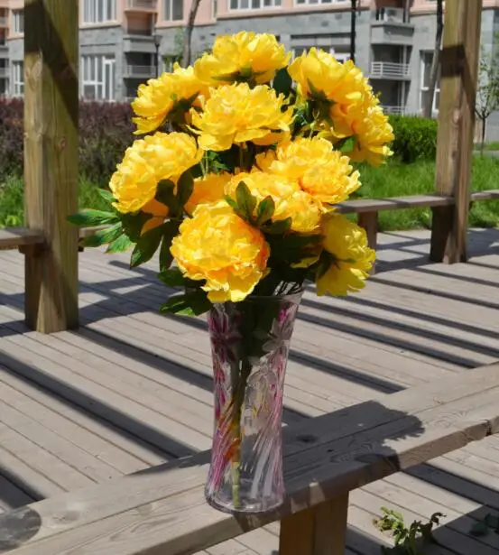 
High quality wedding decorative flowers 8 heads silk peony flower qbouquet wedding flowers 