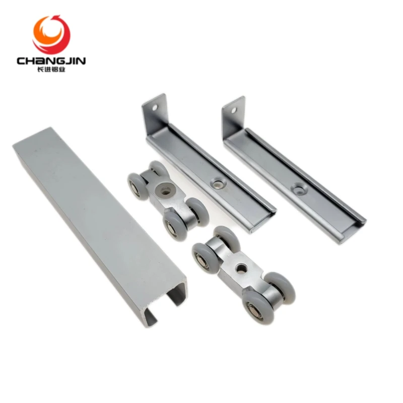 8 Wheel folding door track and roller for wardrobe wooden sliding door rail system