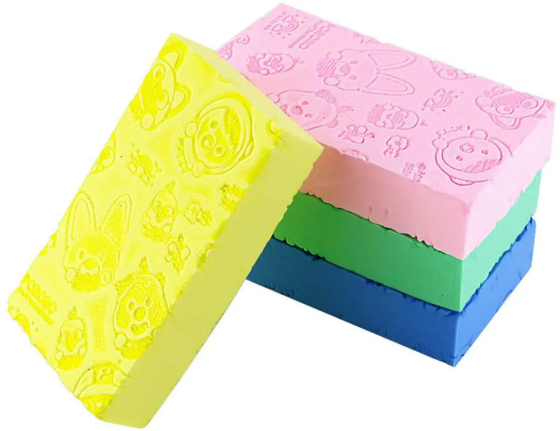 BONNO Face Body Cleaning Spa Bath Sponge Lace Printed Scrub Shower Baby Bath Scrubber Exfoliating Beauty Skin Care Sponge