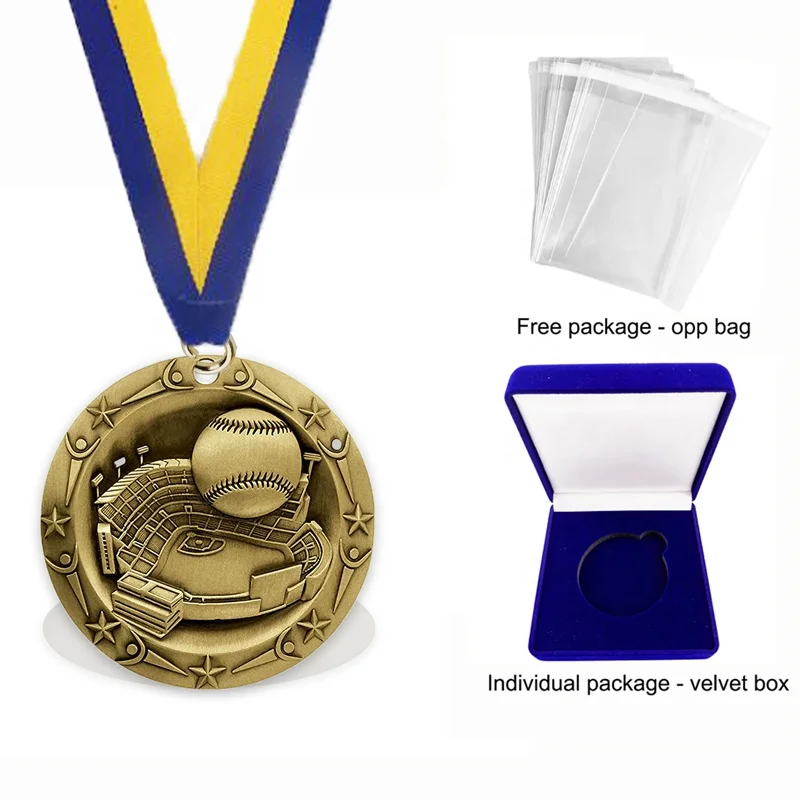3D relief Metal zinc alloy zamak Sports Baseball competition championship gold silver bronze honor award Medal medallion trophy