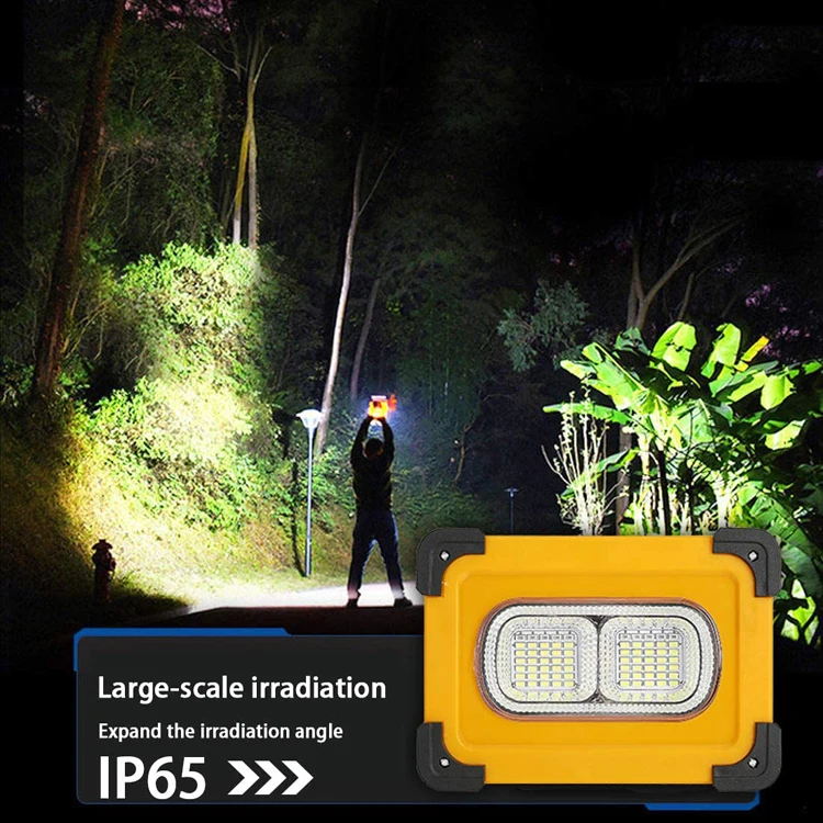 Outdoor camping USB power bank portable rechargeable solar spotlight floodlight with warning light work light battery