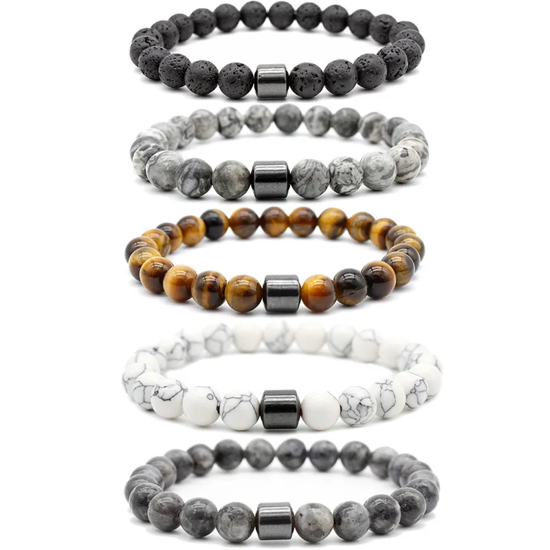 Custom bead bracelet wholesale 8mm lave stone tiger eye magnetic hematite bracelet