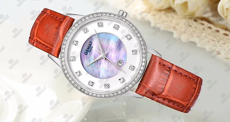 Charming Purpul fashion casual lady watch wholesale leather strap stainless steel quartz women wristwatch