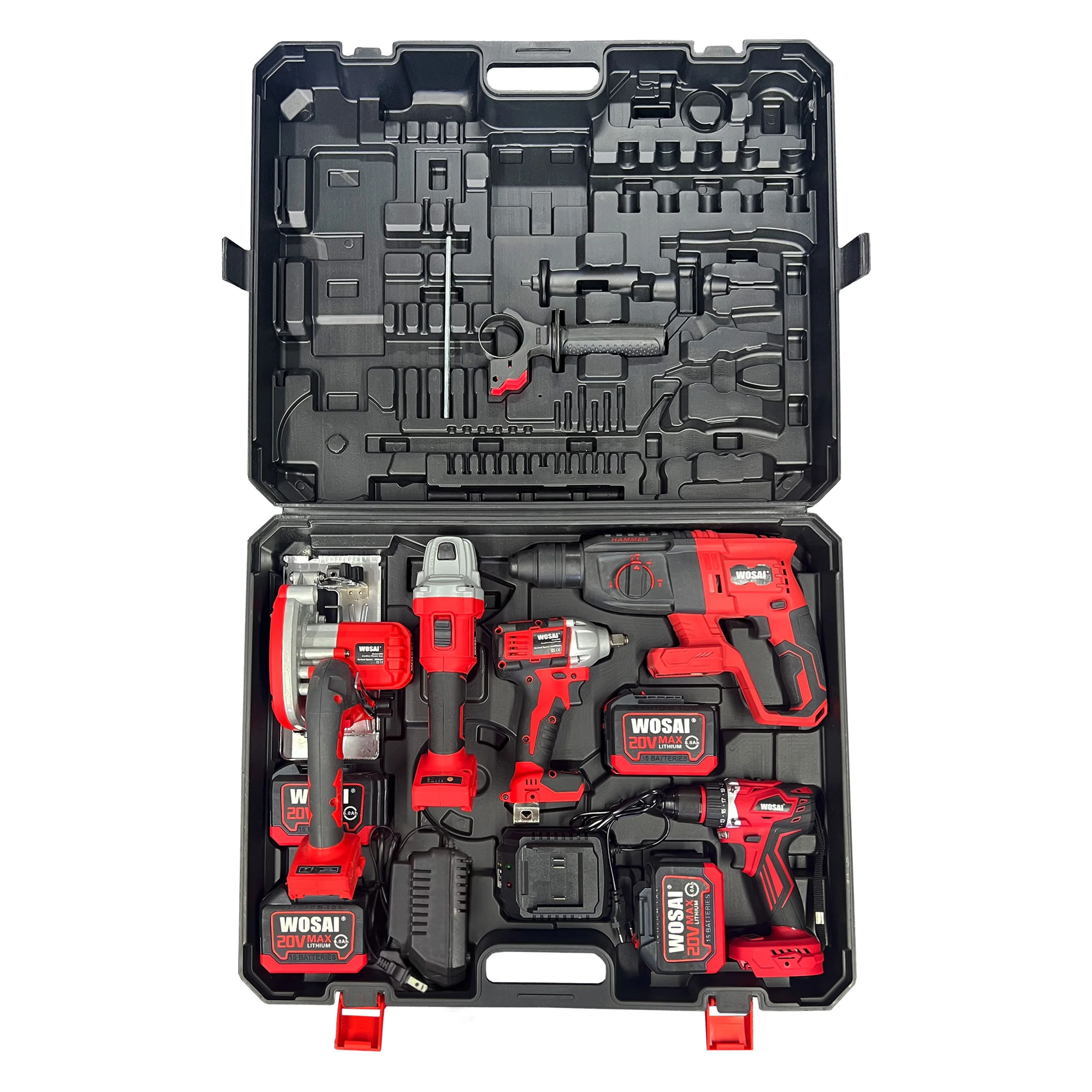 WOSAI Power Tool Kit 20v Professional Cordless Brushless Hammer Drill Wrench Trimmer Blower Power Tools Combo Set Kit