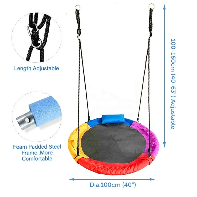 CE Approved Outdoor Portable Kids Round Saucer Tree Swing with Head Pillow and Hand Grip