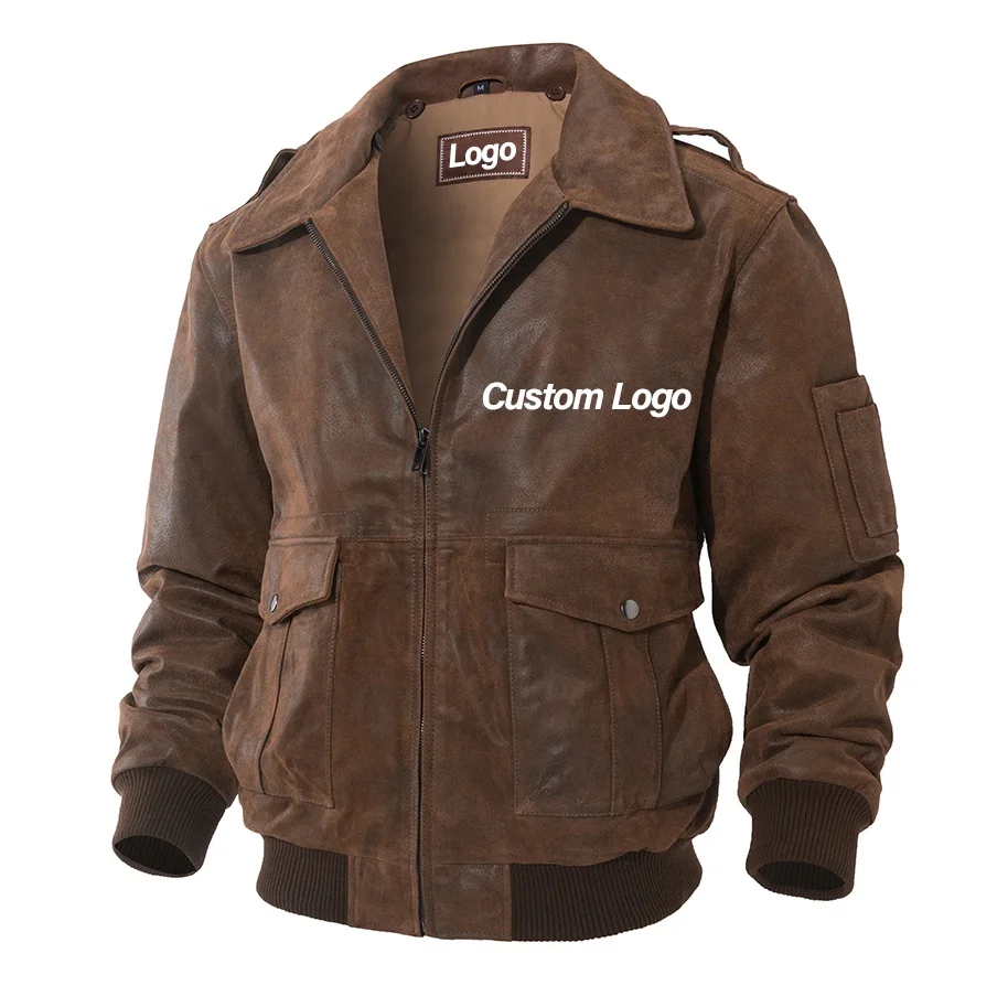 Custom pilot jacket leather man pilot bomber jackets moto genuine leather jacket for men