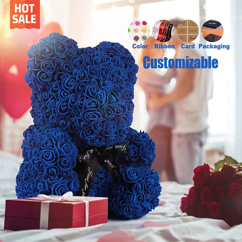 Большой белый консервированный искусственный мыло на заказ День матери Рождество День Святого Валентина подарок Пена Плюшевый цветок Роза медведь с коробкой 40 см