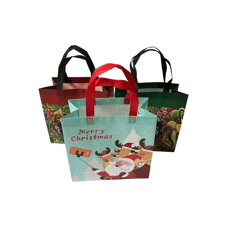 Vietnam factory 80gsm nonwoven christmas gift packaging bag/Laminated printing PP non woven Christmas Halloween party tote bag