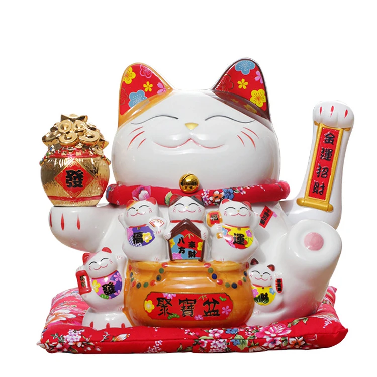 
Large Size Ceramic Thriving Business Maneki Neko Lucky Cat Beckoning porcelain Cat Piggy Bank 