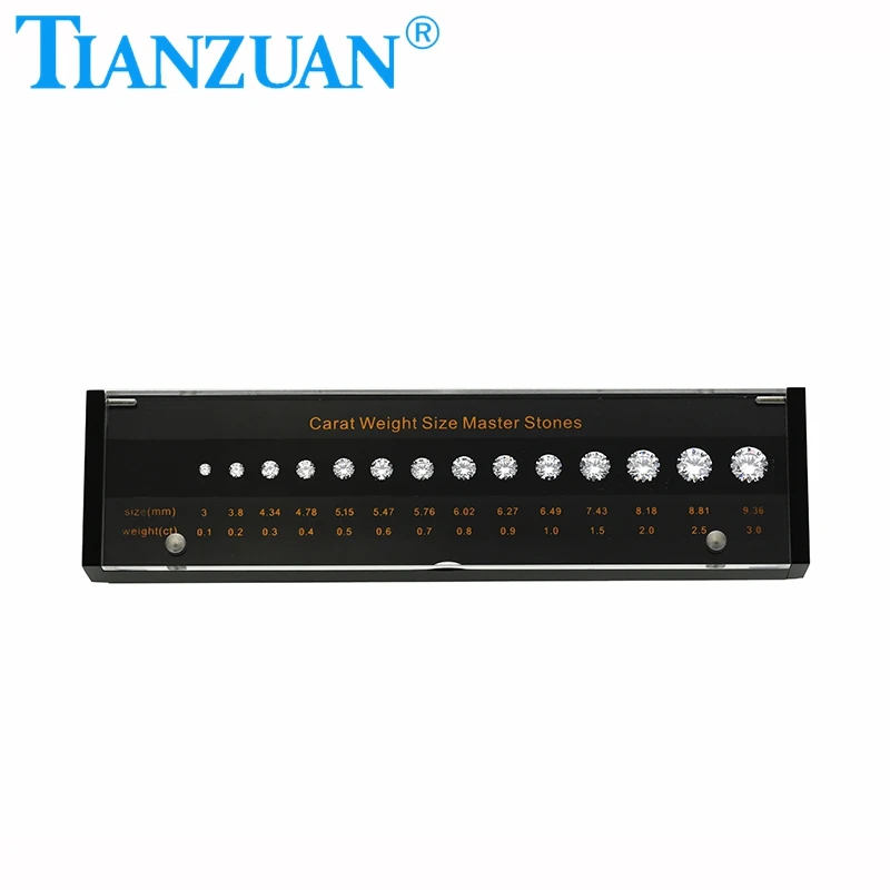 Black box 4C  diamond carat weight size master stone set   round shape  cz stone  cubic zirconia