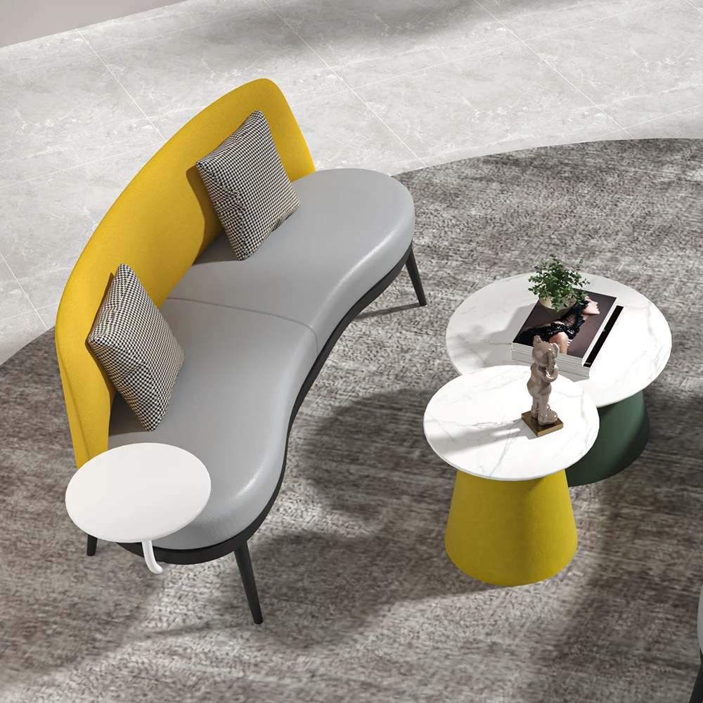 High-end Gray Leather Sofa Small Unit Modern Design Set Luxury Living Room Leisure Room Sofa