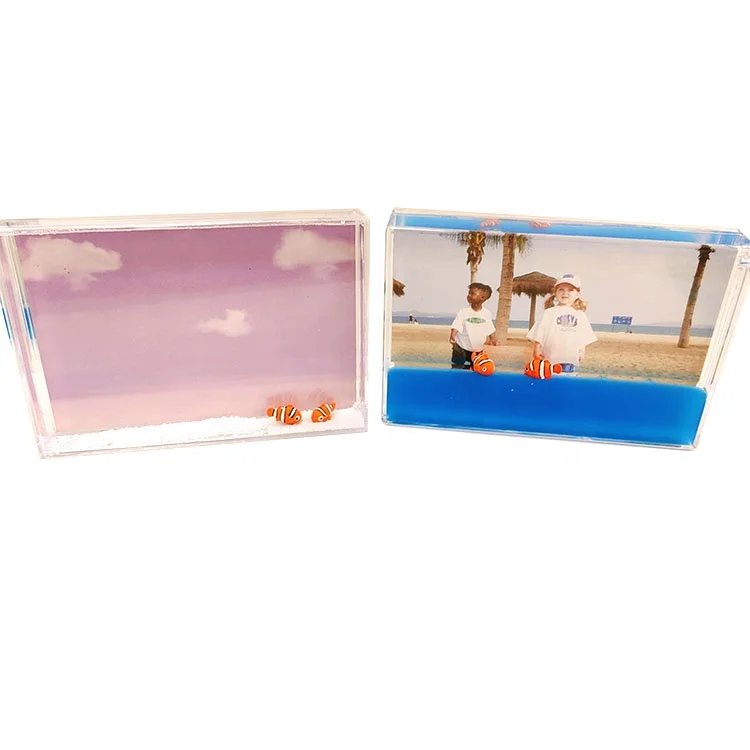 Customizable 4*6 Inch Rectangle Acrylic Photo Frame New Style 3D Floater Liquid Glitter Sand Color Customization Picture Frames