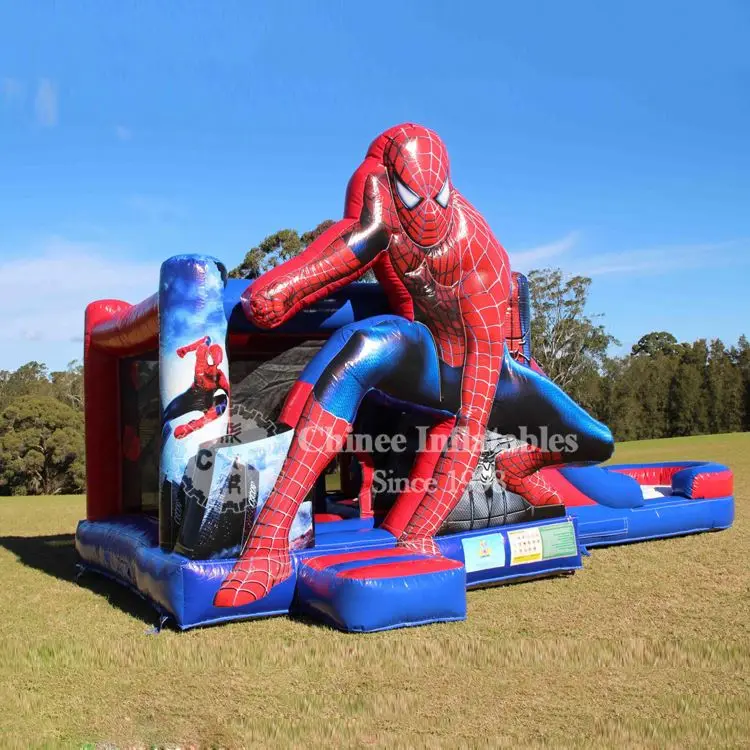 commercial kids obstacle game combo castle inflatable bouncy slide jump spiderman bounce house