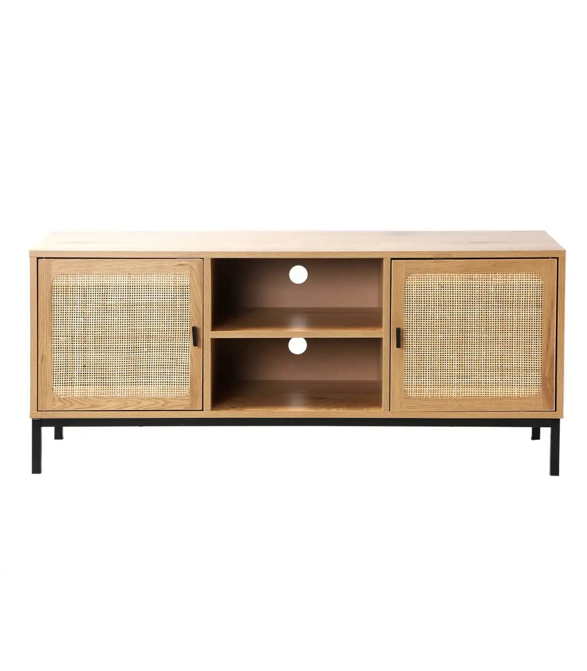 Modern Design Professional Living Room Furniture Rattan Cannage 2-Door meuble tv with 2 Niches Modern and Natural Style