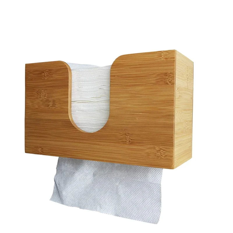 Bamboo Paper Towel Holder Countertop Wooden Tissue Dispenser Wall Mount for Bathroom Living Room Bamboo Napkin Dispenser