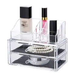 Cosmetic Organizer Acrylic Makeup Organizer Jewelry Storage Box with 2 Drawers Lipstick Holder Stackable Desktop Display Vanity