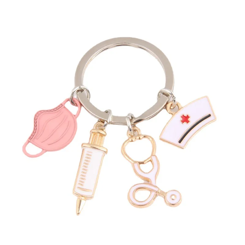 Wholesale Nurse Doctor Mask Keychain Medical Ambulance Personnel Keyring Syringe Stethoscope Pendant Keychain