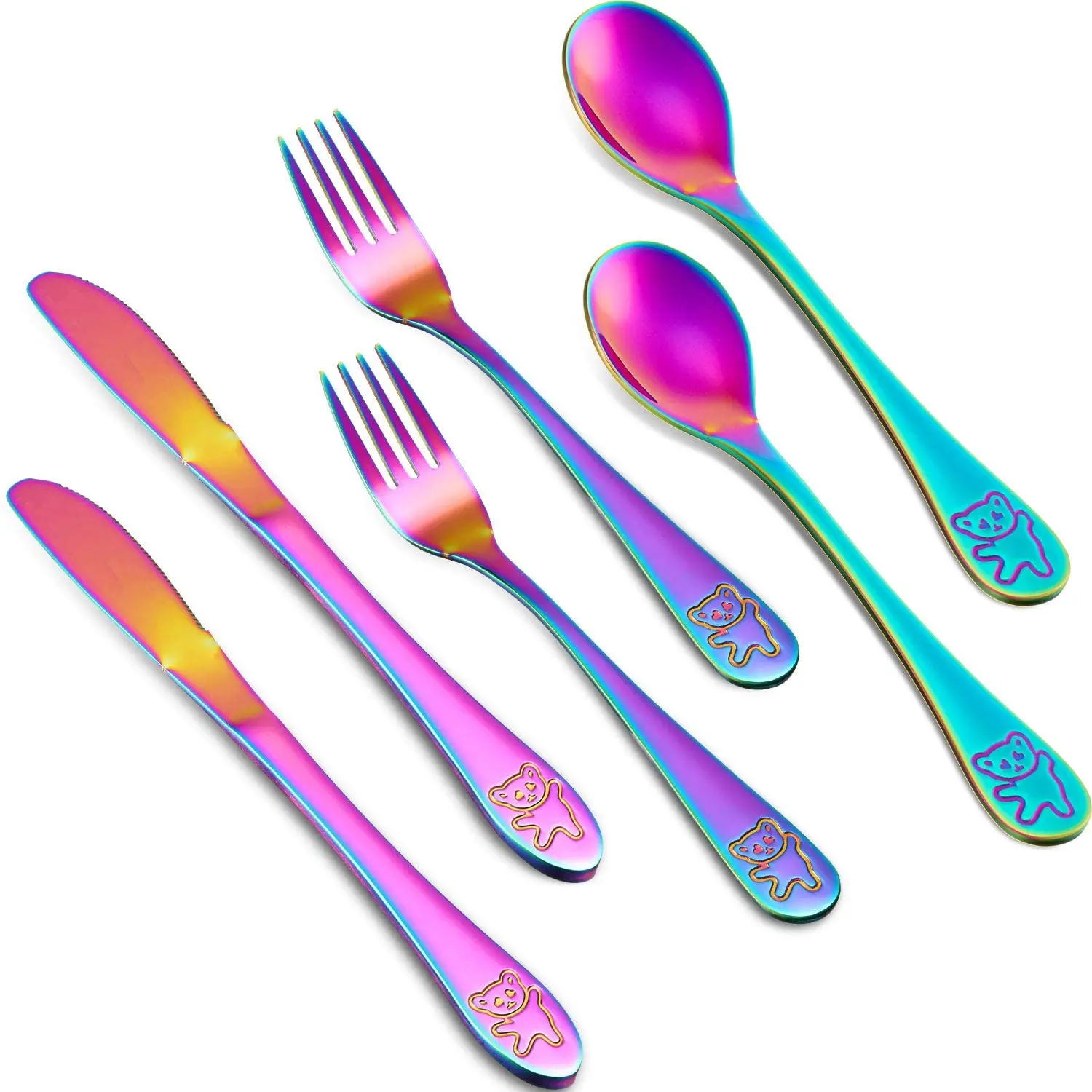 Amazon Best Selling 6 Pieces Rainbow Color Stainless Steel Toddler Flatware Set Kids Cutlery for Home and Preschools