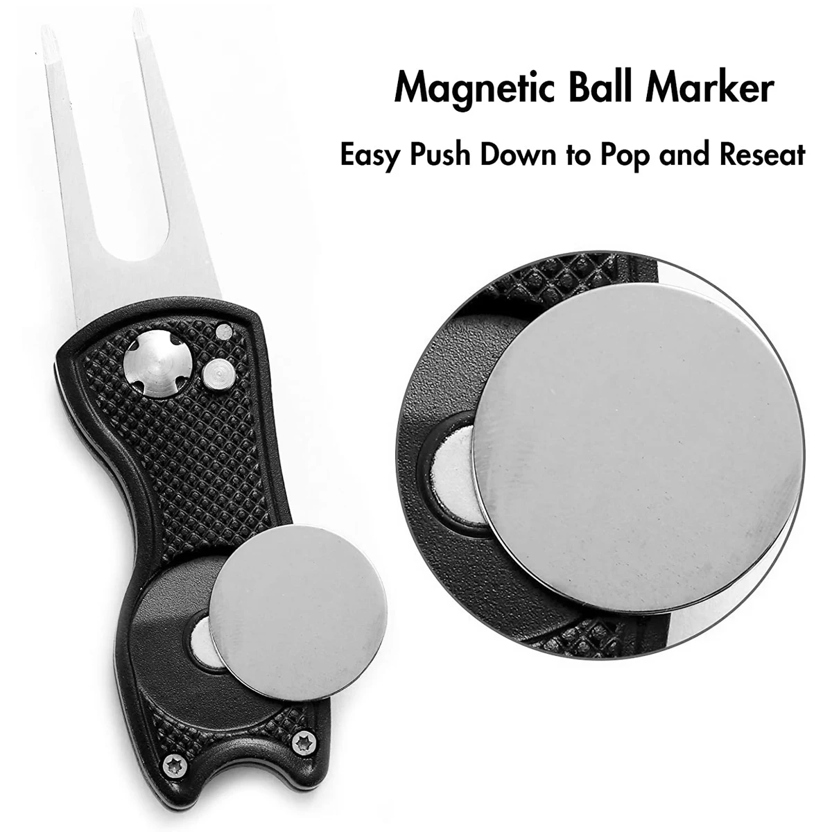 OEM Stainless Steel Foldable Golf Divot Tool Magnetic Golf Pop up Button Tool Golf Ball Marker with Custom Logo
