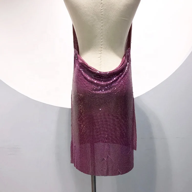 Женское сексуальное Клубное Радужное фиолетовое платье GC025 chainmail, женское вечернее платье на бретелях с открытой спиной