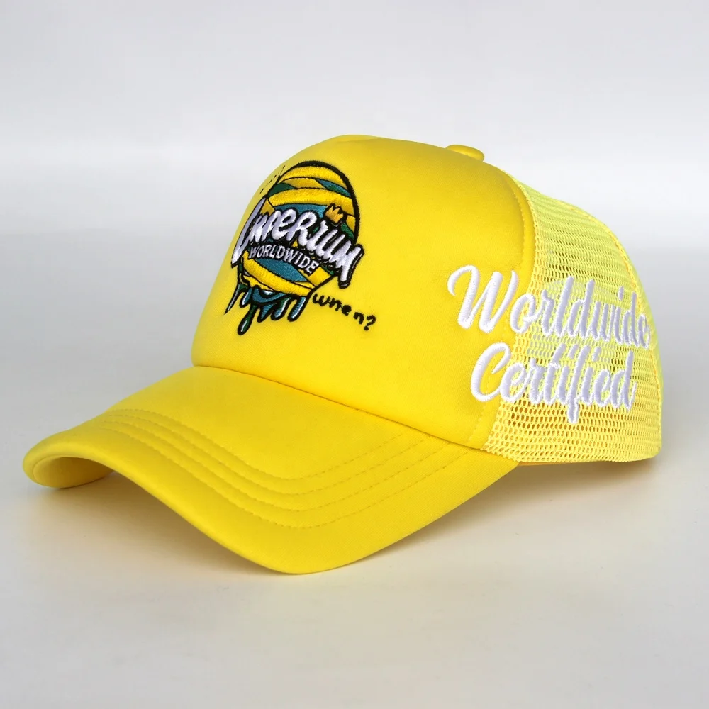 High Quality Wholesale Custom Embroidery Logo 5 Panel foam Mesh Thermal transfer printing Trucker Caps Hats