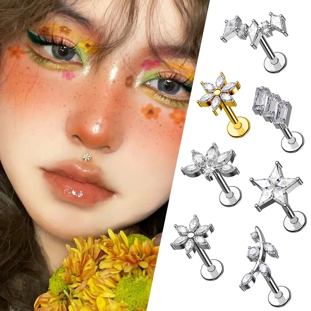 Toposh ASTM F136 G23 Push Pin Threadless Titanium Jewelry Prong Setting Zirconia Women Accessories Cartilage Earring Piercing