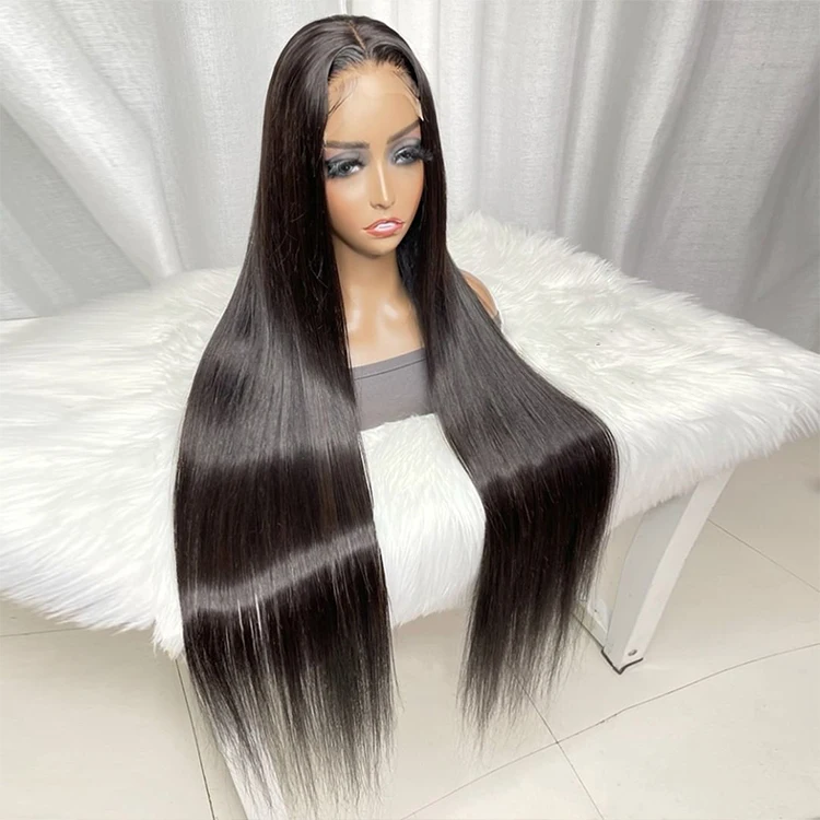 KBL Cheap Bone Straight Human Hair Wigs with Bangs short Cambodian for Women Transparent 13x4 Lace Wig