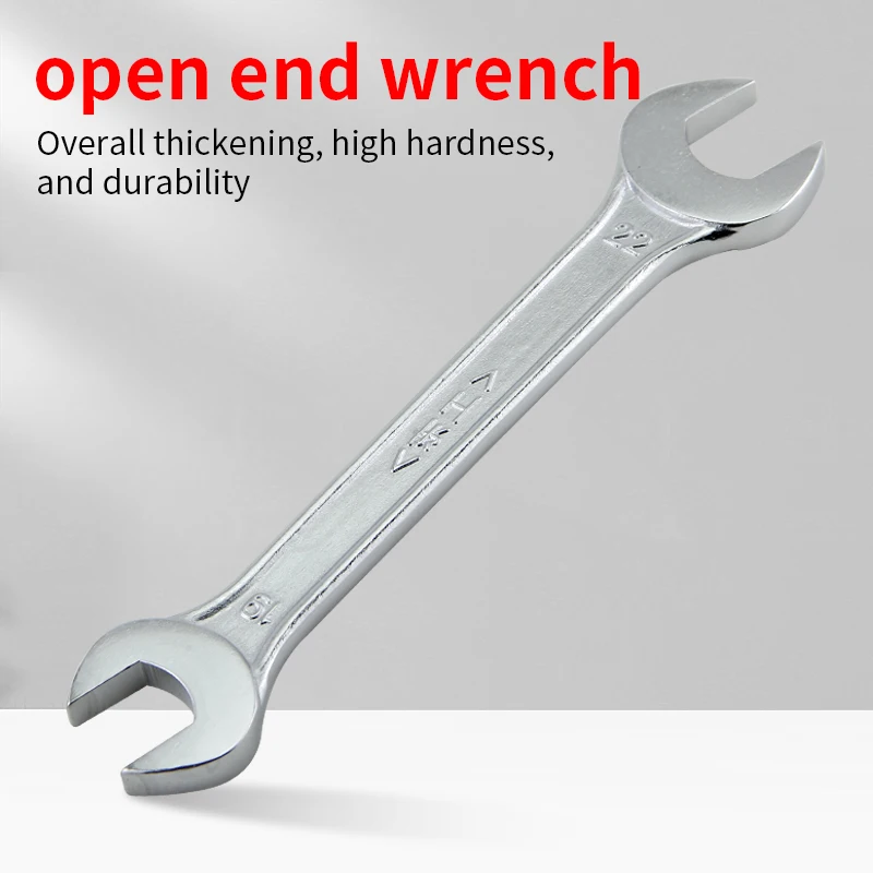 Open end double end solid wrench, chrome plated and thickened dual-purpose fork plate, industrial grade automotive repair tool