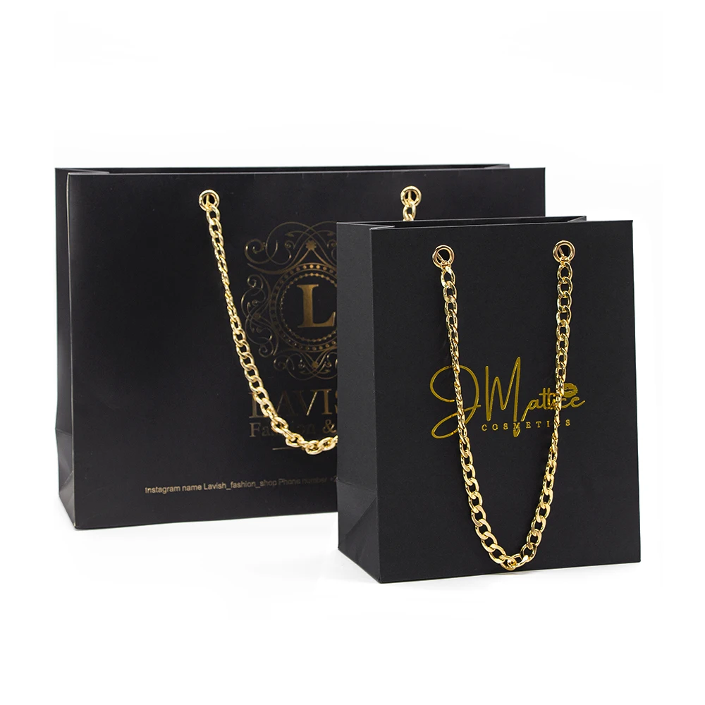Custom Paper Bag Wholesale China Shopping Paper Bag Packaging Black Luxury Gift Premium Paper Bags With Chain Handle