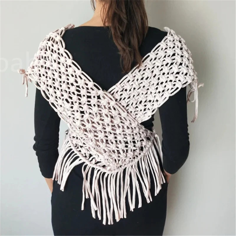 Custom Boho Style macrame Vest handmade clothes cotton crochet shawl scarf with tassels