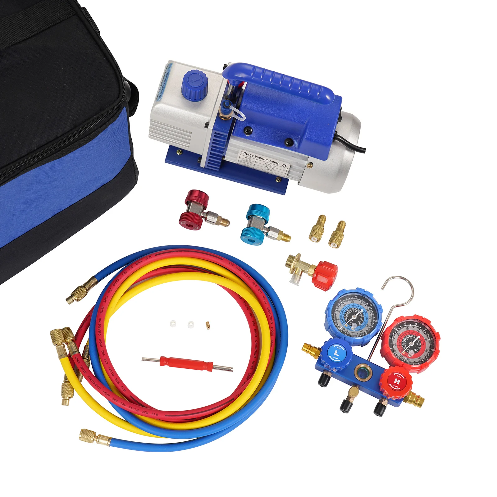 P PBAUTOS 4CFM 1/3HP Single Stage Vacuum Pump and 3-Way Manifold Gauge Set